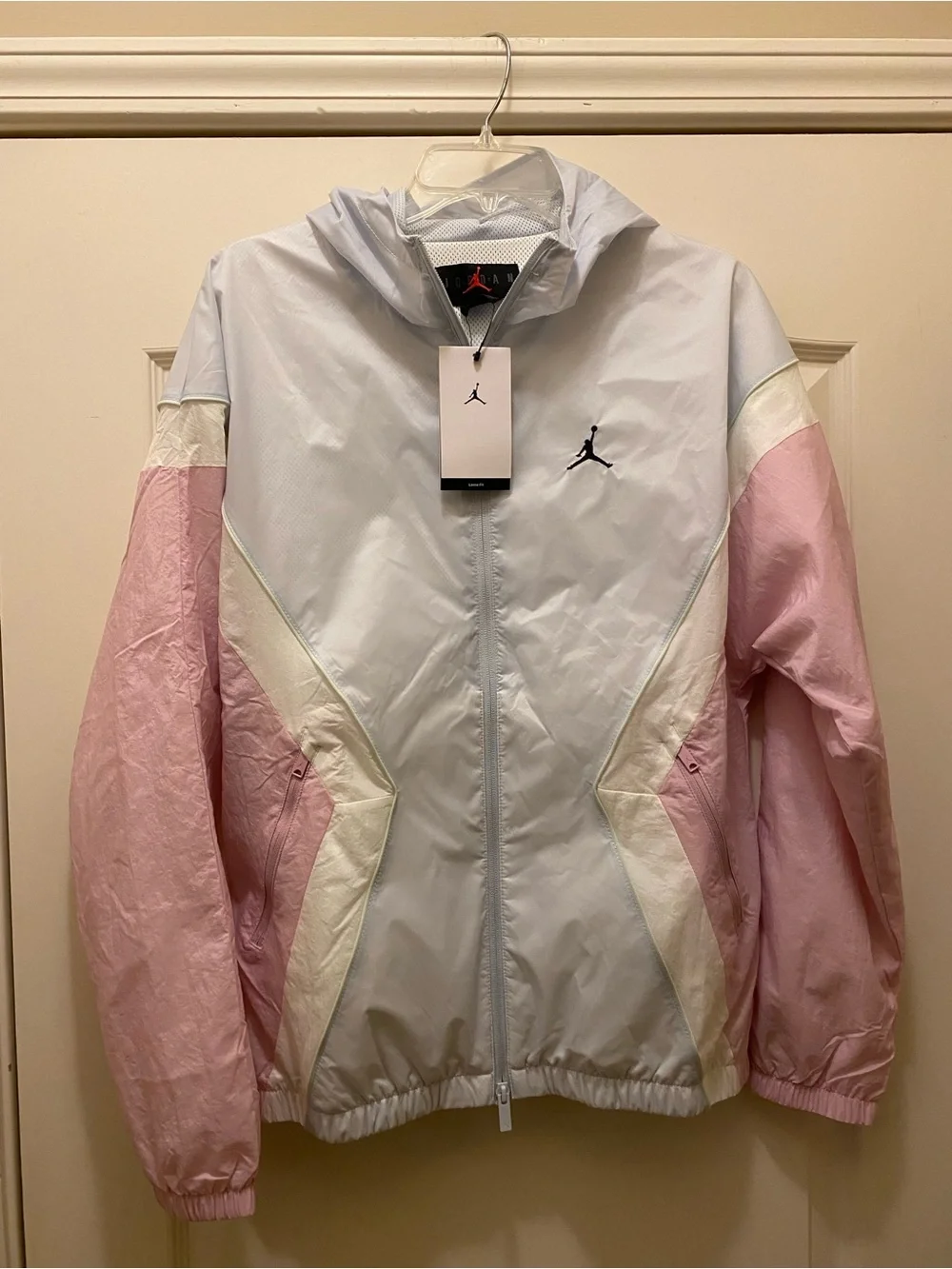 Jordan Men Colorblock Hooded Bomber Jacket - Light Blue, Pink & White